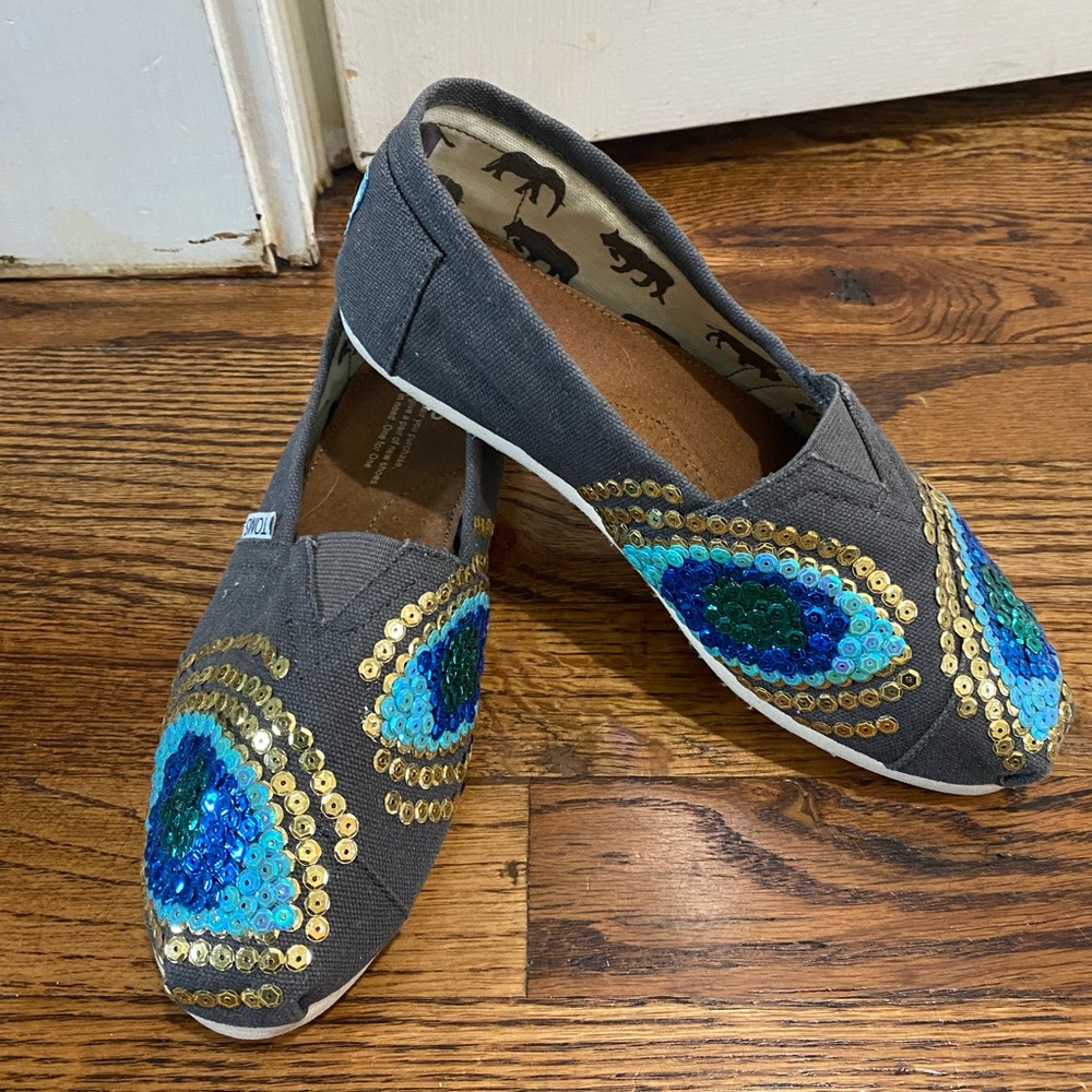 TOMS Custom Peacock Canvas Slip-ons